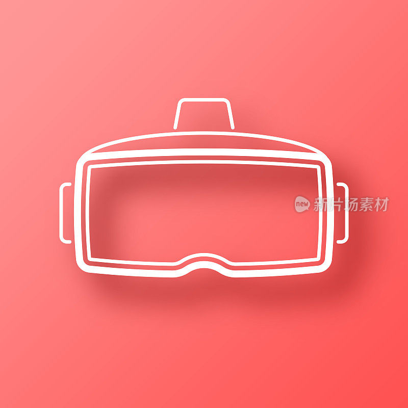 虚拟现实头盔- VR。图标在红色背景与阴影